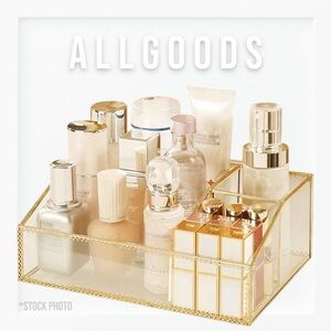 NWT AllGoods Gold Tone and Glass Divided Cosmetic Organizer